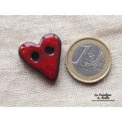 Bouton coeur rouge piment en céramique