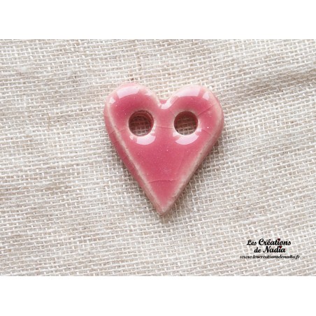 Bouton coeur rose bonbon en céramique