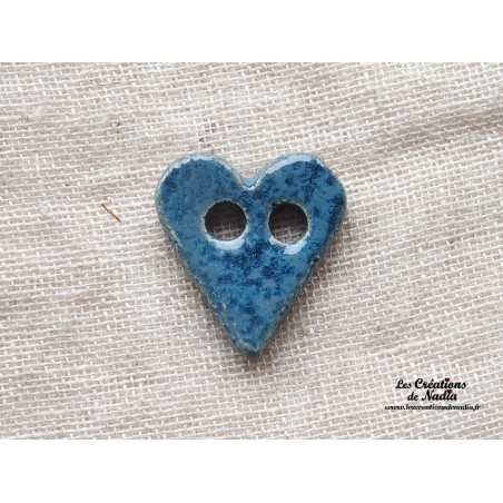 Bouton coeur bleu en céramique