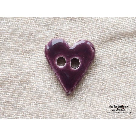 Bouton coeur aubergine en céramique