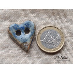 Bouton coeur bleu-gris marbré en céramique