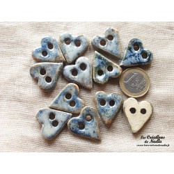 Bouton coeur bleu-gris marbré en céramique