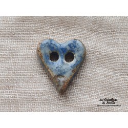Bouton coeur bleu-gris marbré en céramique