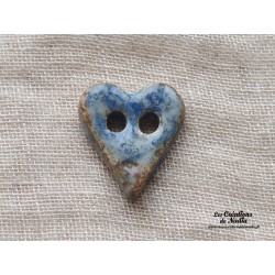 Bouton coeur bleu-gris marbré en céramique