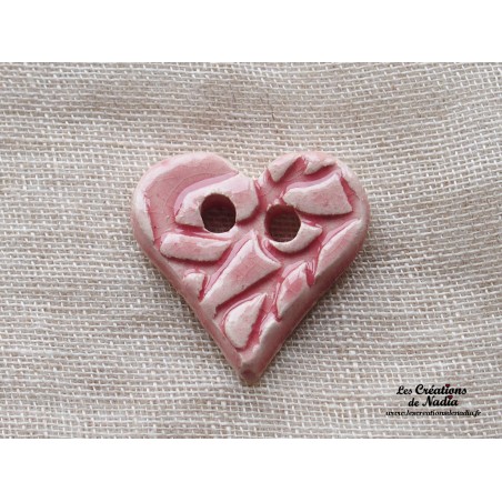 Bouton coeur rose bonbon en céramique