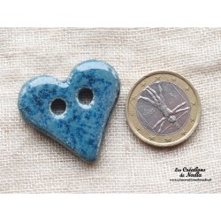 Bouton coeur bleu en céramique