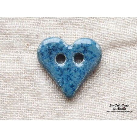 Bouton coeur bleu en céramique