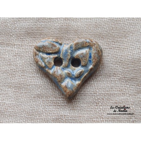 Bouton coeur bleu-gris marbré en céramique