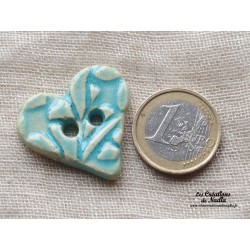 Bouton coeur turquoise en céramique