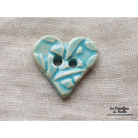 Bouton coeur turquoise en céramique