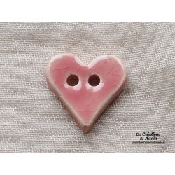 Bouton coeur rose bonbon en céramique