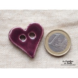 Bouton coeur rose bonbon en céramique