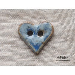 Bouton coeur bleu-gris marbré en céramique