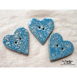 Bouton grand coeur bleu en céramique