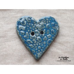 Bouton grand coeur bleu en céramique