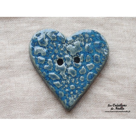 Bouton grand coeur bleu en céramique Bouton grand coeur bleu en céramique