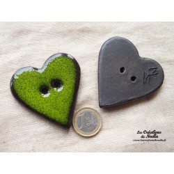 Bouton grand coeur vert en céramique