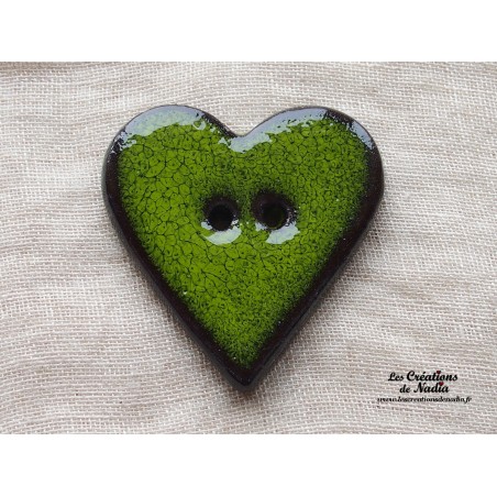 Bouton grand coeur vert en céramique