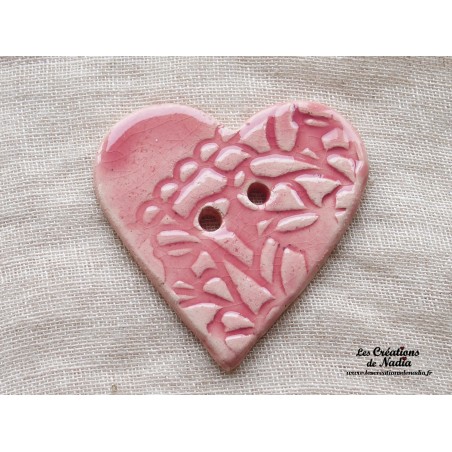 Bouton grand coeur rose bonbon en céramique Bouton grand coeur rose bonbon en céramique