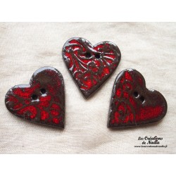 Bouton grand coeur rouge en céramique