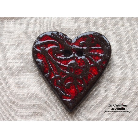 Bouton grand coeur rouge en céramique Bouton grand coeur rouge en céramique
