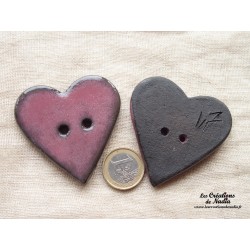 Bouton grand coeur vieux rose en céramique