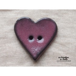 Bouton grand coeur vieux rose en céramique