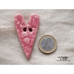 Bouton coeur allongé en céramique, rose bonbon