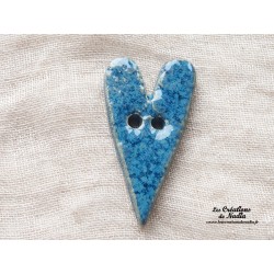 Bouton coeur allongé bleu en céramique