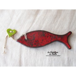 Poisson en céramique de couleur rouge pomme d'amour, à accrocher