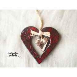Coeur Liesel rouge pomme d'amour en poterie, à accrocher