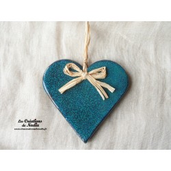 Coeur Liesel vert émeraude en poterie, à accrocher