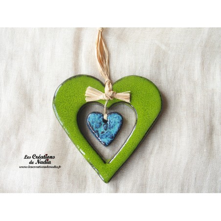 Coeur Liesel vert reinette en poterie à accrocher Coeur Liesel vert reinette en poterie à accrocher