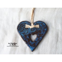 Coeur Liesel turquoise foncé en céramique, à accrocher