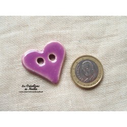 Bouton coeur couleur lilas en céramique