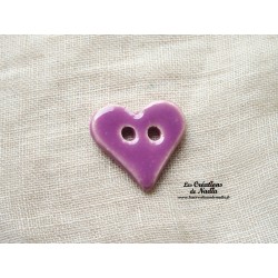 Bouton coeur couleur lilas en céramique