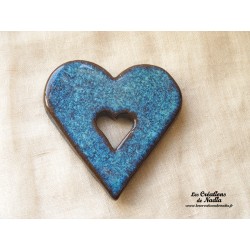 Coeur dessous de plat en céramique bleu