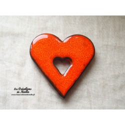 Coeur dessous de plat en céramique orange