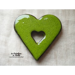 Coeur dessous de plat en céramique vert