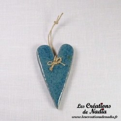 Coeur Suzel n céramique, couleur  bleu, à accrocher