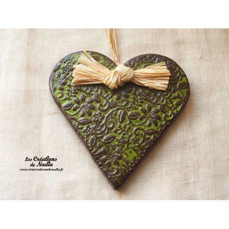 Coeur Liesel vert reinette en poterie, à accrocher Coeur Liesel vert reinette en poterie, à accrocher