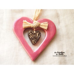 Coeur Liesel rose bonbon en céramique à suspendre