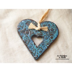 Coeur Liesel turquoise en céramique, à suspendre