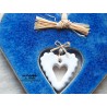 Coeur Hansi bleu en poterie, à suspendre