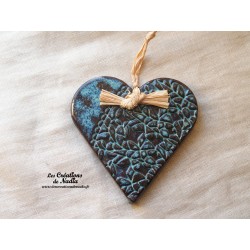 Coeur Liesel turquoise en céramique, à accrocher