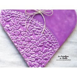Coeur Hansi lilas en poterie, à accrocher