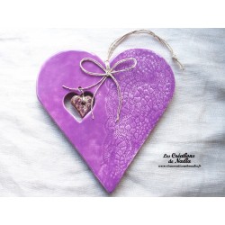 Coeur Hansi lilas en céramique à suspendre