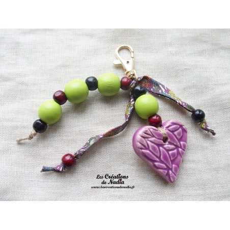 Grigri bijoux de sac, porte clés coeur lilas Grigri bijoux de sac, porte clés coeur lilas
