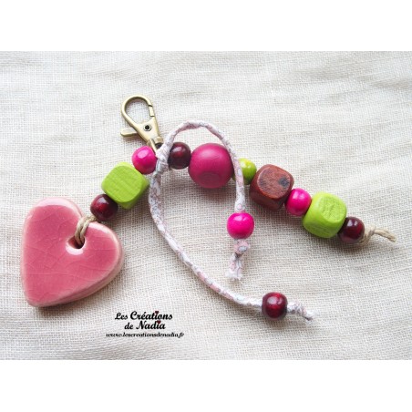 Grigri bijoux de sac, porte clés coeur rose