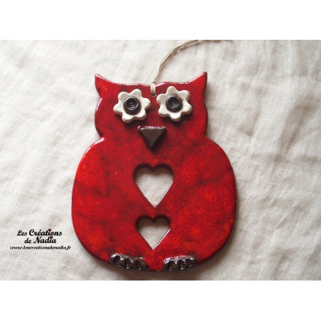 Hibou en céramique couleur rouge piment